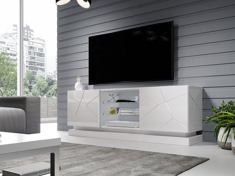 Meuble TV Charlotte 127 (Blanc + Blanc brillant)