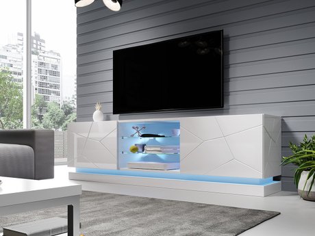 Meuble TV Linar I (Blanc + Blanc brillant)
