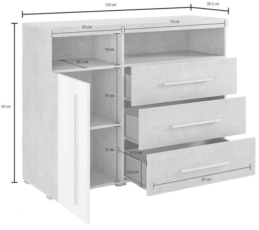 Commode Sorciro 102 (Noix + Chêne foncé)