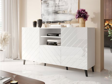 Commode Charlotte 143 (Blanc + Blanc brillant)