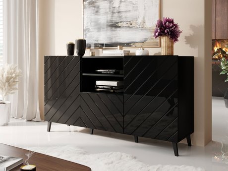 Commode Charlotte 143 (Noir + Noir brillant)
