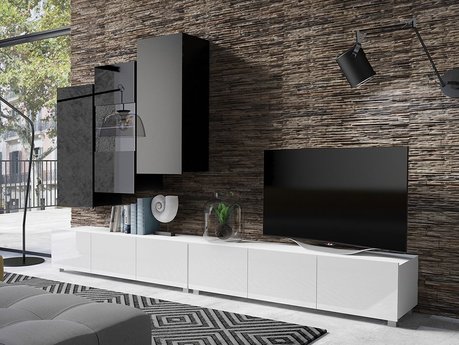 Ensemble de salon Tivdalu 133 (Blanc + Blanc brillant + Noir + Noir brillant)