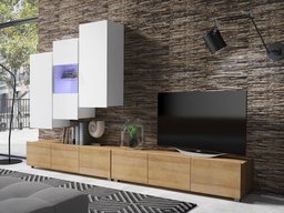 Ensemble de salon Tivdalu 133 (Chêne doré + Blanc + Blanc brillant)