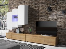 Ensemble de salon Tivdalu 133 (Chêne doré + Blanc + Blanc brillant)