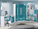 Chambre enfant complète Merevari 107 (Blanc + Brillant Turquoise)