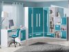 Chambre enfant complète Merevari 107 (Blanc + Brillant Turquoise)