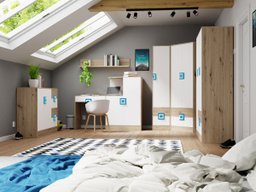 Ensemble de meubles Tolfere 106 (Chêne clair + Blanc + Turquoise)