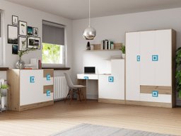 Ensemble de meubles Tolfere 107 (Chêne clair + Blanc + Turquoise)