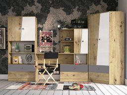 Ensemble de meubles Almira 116 (Chêne Artisan + Blanc + Gris)