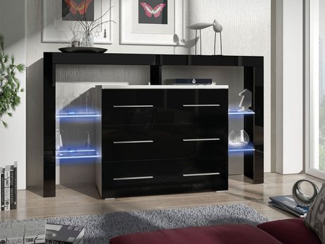 Commode Nashville 108 (Blanc + Noir brillant)