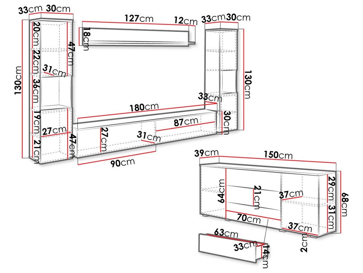 Ensemble de salon Sarasota 133 (Blanc + Blanc brillant)