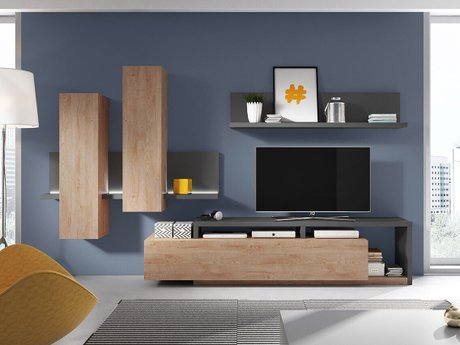 Ensemble de salon Lutiva 100 (Anthracite + Ribbec chêne)