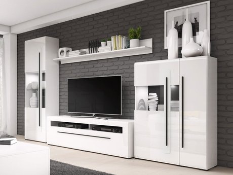 Ensemble de salon Ophsalu 111 (Blanc + Blanc brillant)