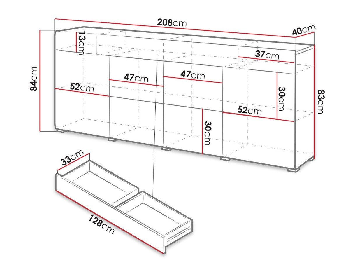 Commode Torsone 102 (Blanc + Blanc brillant + Chêne de san remo)