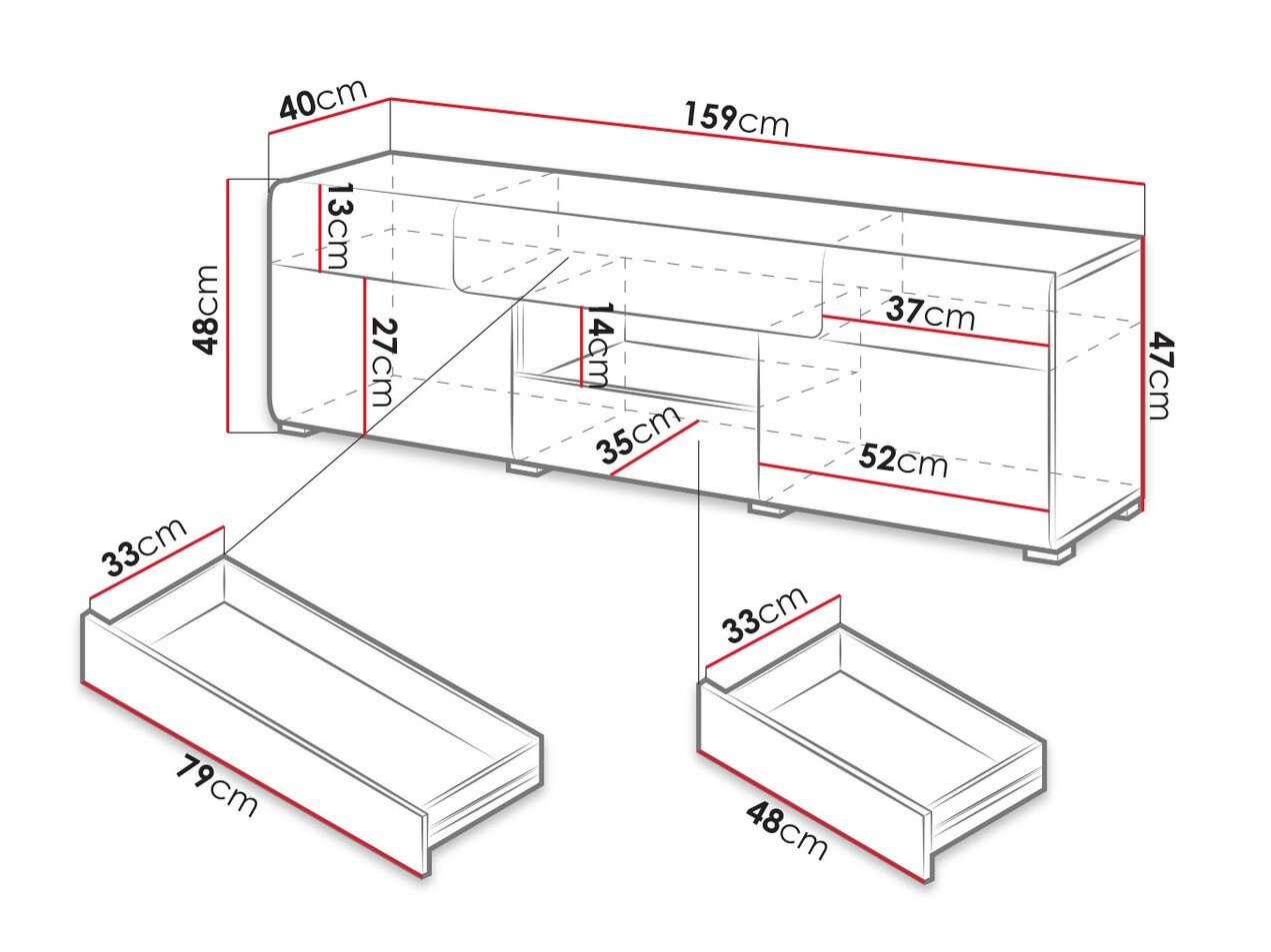 Meuble TV Torsone 101 (Anthracite + Gloss anthracite + Grandson chêne)