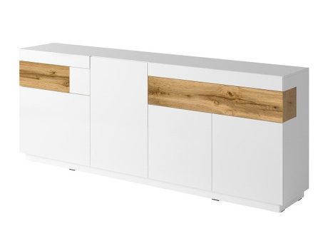 Commode Livlore 101 (Blanc + Blanc brillant + Chêne wotan)