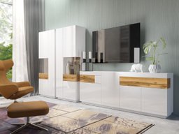Ensemble de salon Livlore 108 (Blanc + Blanc brillant + Chêne wotan)