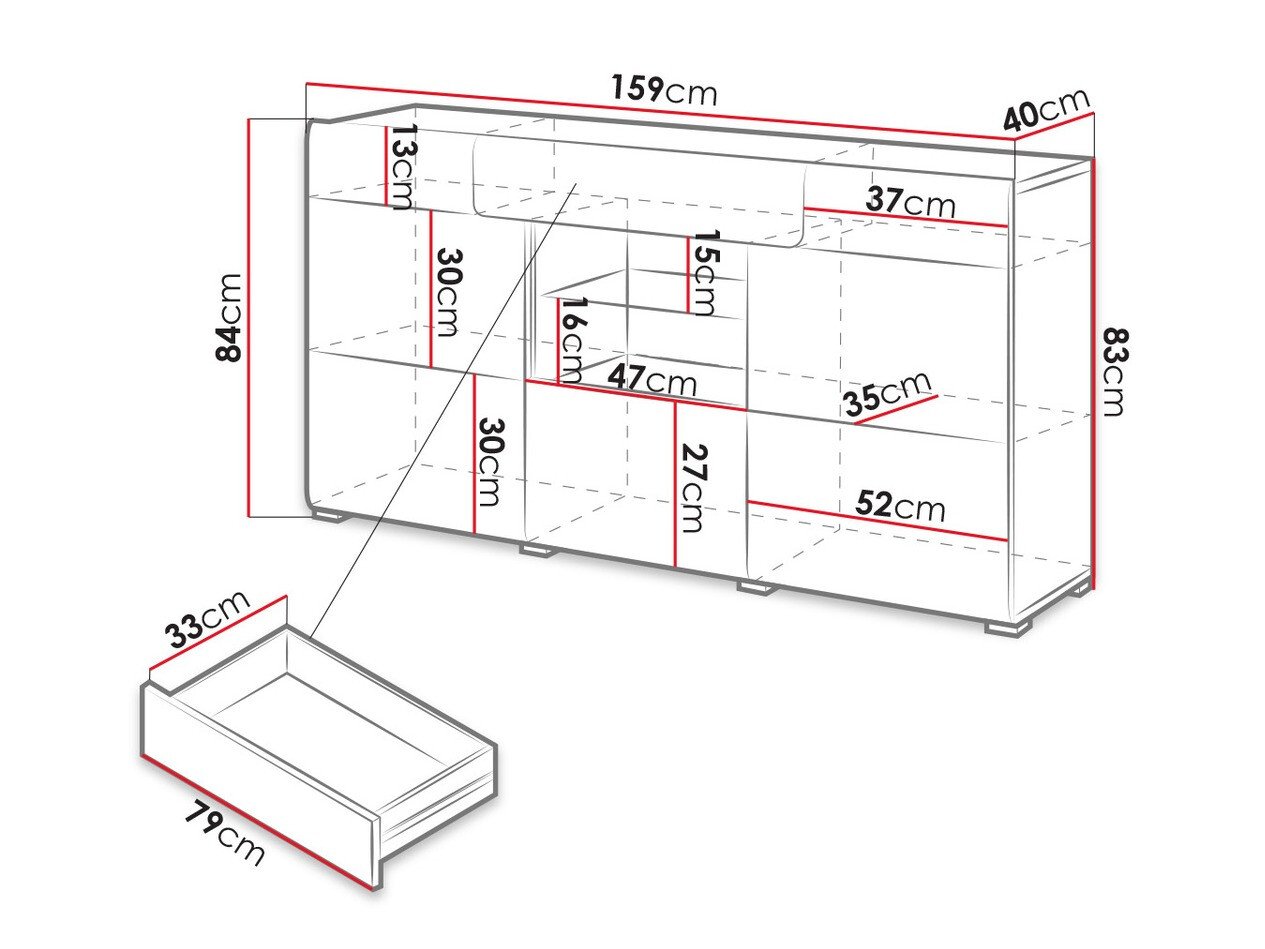 Commode Torsone 108 (Anthracite + Gloss anthracite + Grandson chêne)