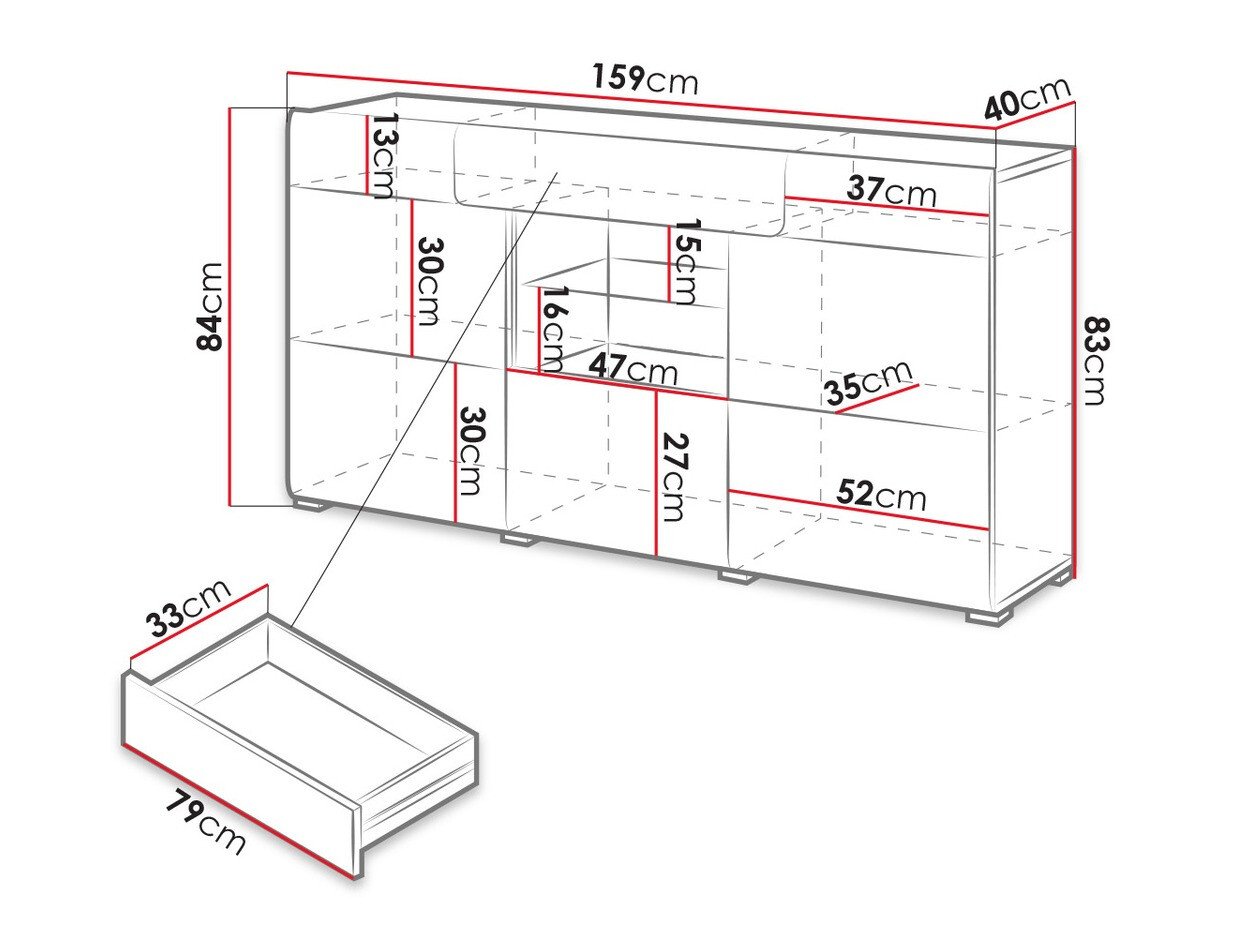Commode Torsone 108 (Blanc + Blanc brillant + Chêne de san remo)