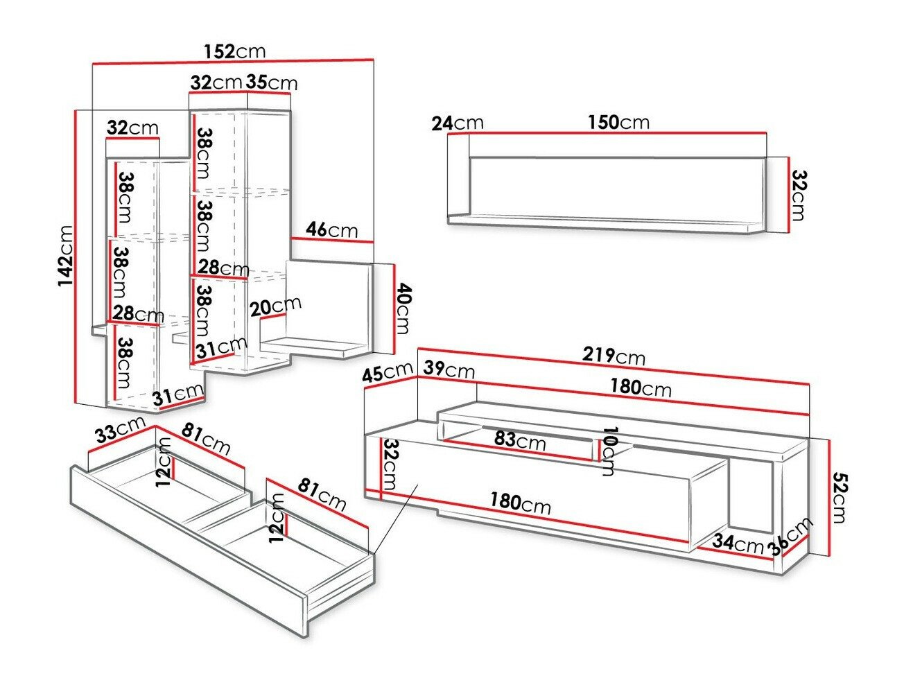 Ensemble de salon Lutiva 100 (Matera gris + Épicéa foncé)