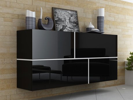 Armoire murale Charlotte 100 (Noir + Noir brillant + Blanc)