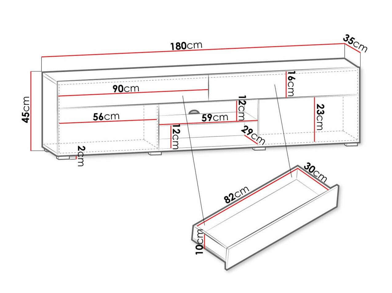 Meuble TV Sarasota 134 (Blanc + Blanc brillant)