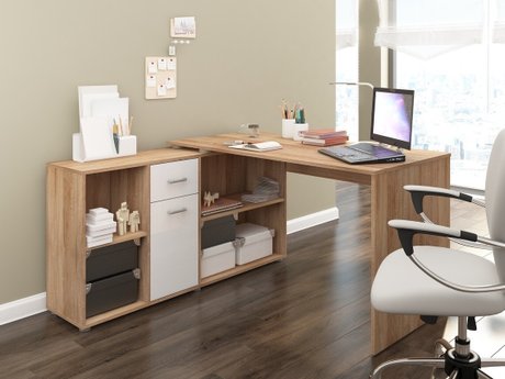 Bureau d'angle Gilroy 113 (Sonoma chêne + Blanc brillant)