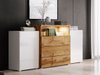 Commode Sarasota 127 (Blanc + Blanc brillant + Chêne wotan)