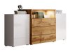 Commode Sarasota 127 (Blanc + Blanc brillant + Chêne wotan)