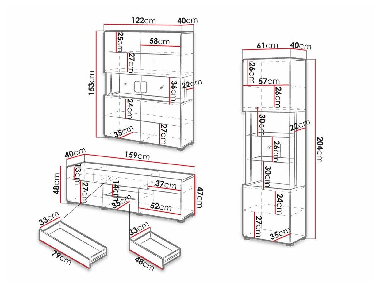Ensemble de salon Torsone 104 (Blanc + Blanc brillant + Chêne de san remo)