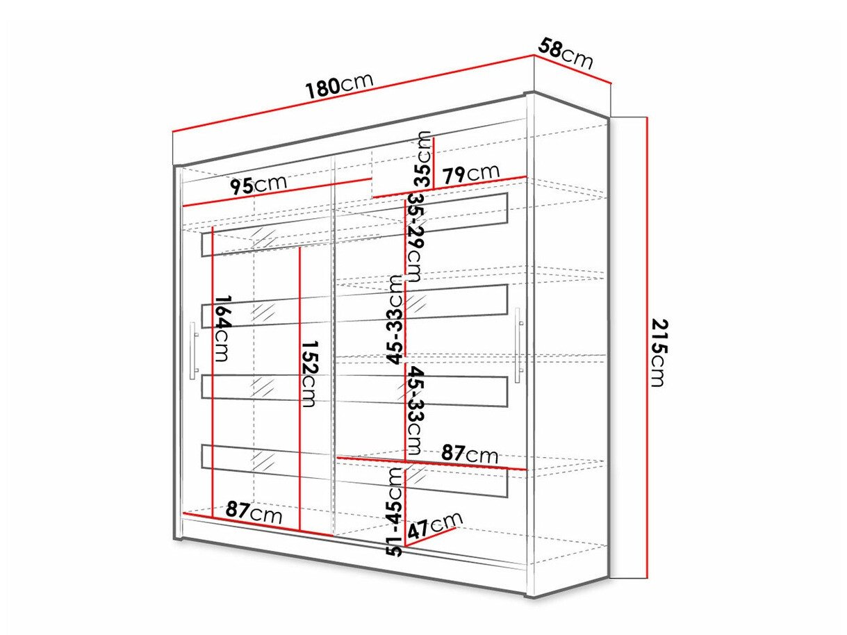 Armoire Closico 156 (Blanc + Noir brillant)