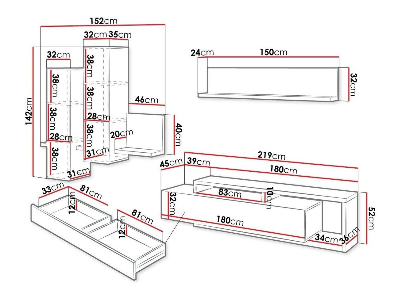 Ensemble de salon Lutiva 100 (Noir mat)
