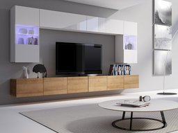 Ensemble de salon Tivdalu 105 (Chêne doré + Blanc + Blanc brillant)