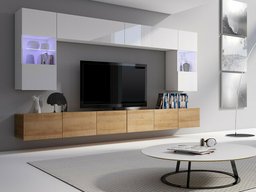 Ensemble de salon Tivdalu 105 (Chêne doré + Blanc + Blanc brillant)