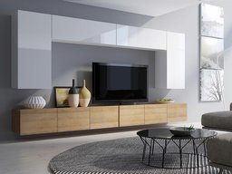 Ensemble de salon Tivdalu 135 (Chêne doré + Blanc + Blanc brillant)