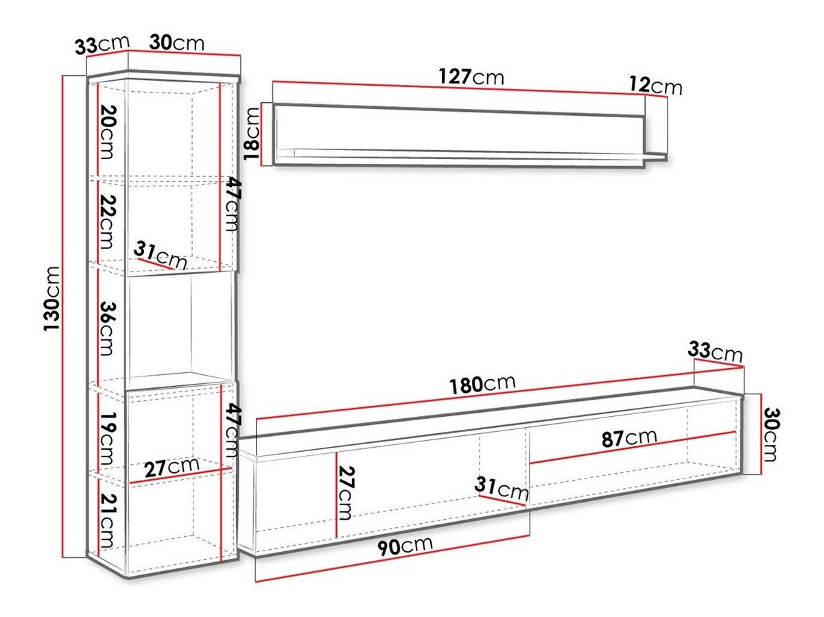 Ensemble de salon Sarasota 130 (Blanc + Blanc brillant)