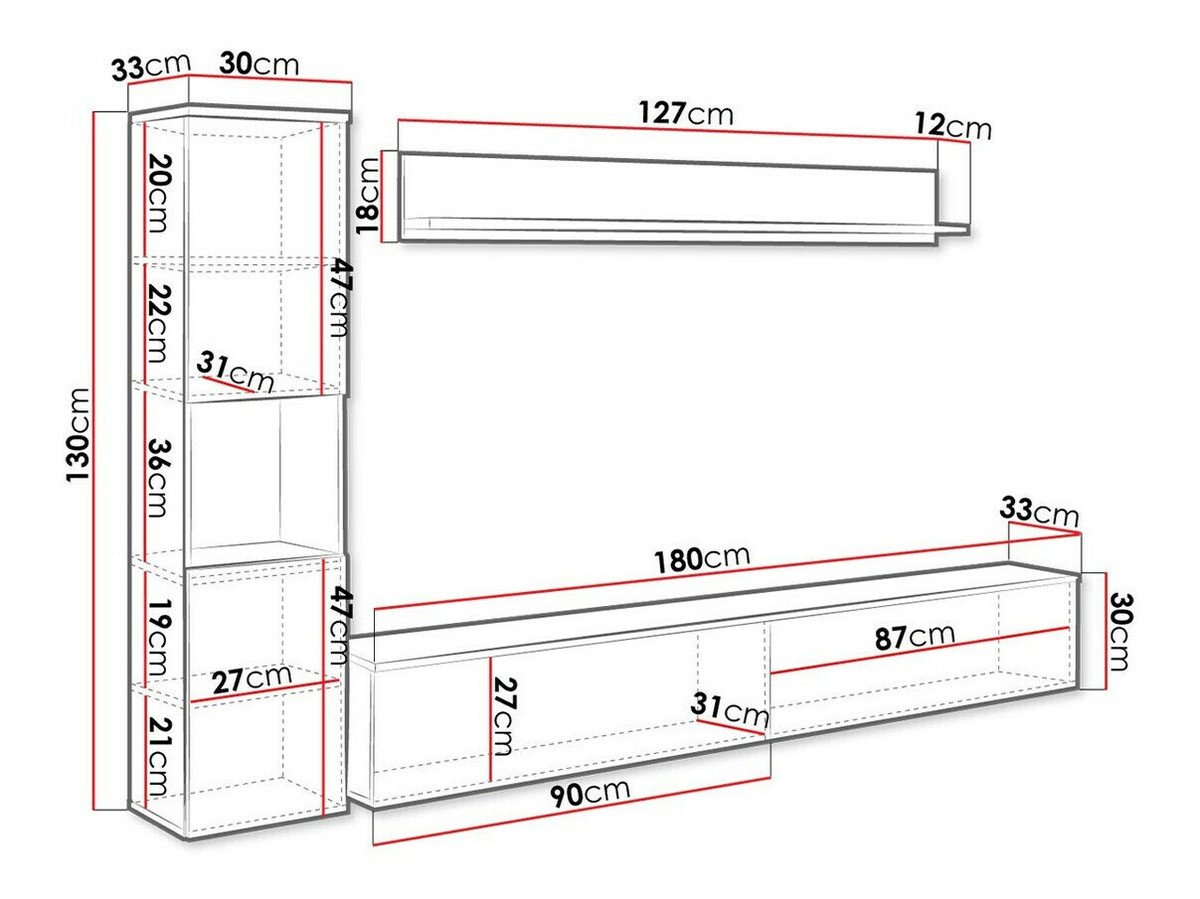 Ensemble de salon Sarasota 130 (Chêne wotan + Blanc brillant)
