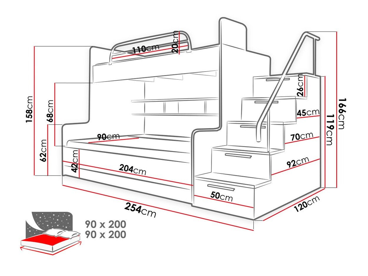 Lit superposé Campus (Blanc + Blanc brillant)