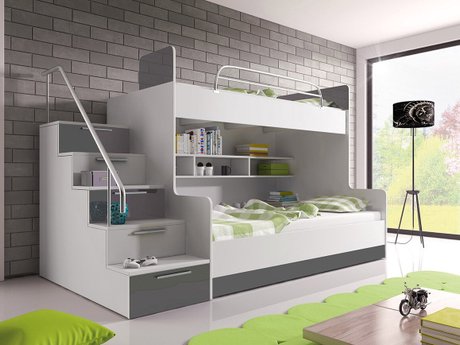 Lit superposé Salmere 111 (Blanc + Blanc brillant + Gris brillant)