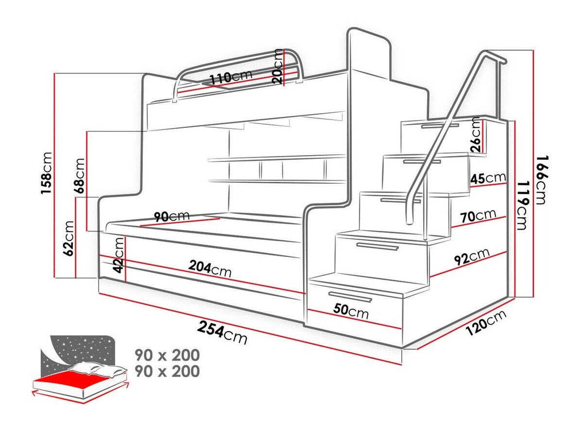 Lit superposé Salmere 111 (Blanc + Blanc brillant + Rose brillant)