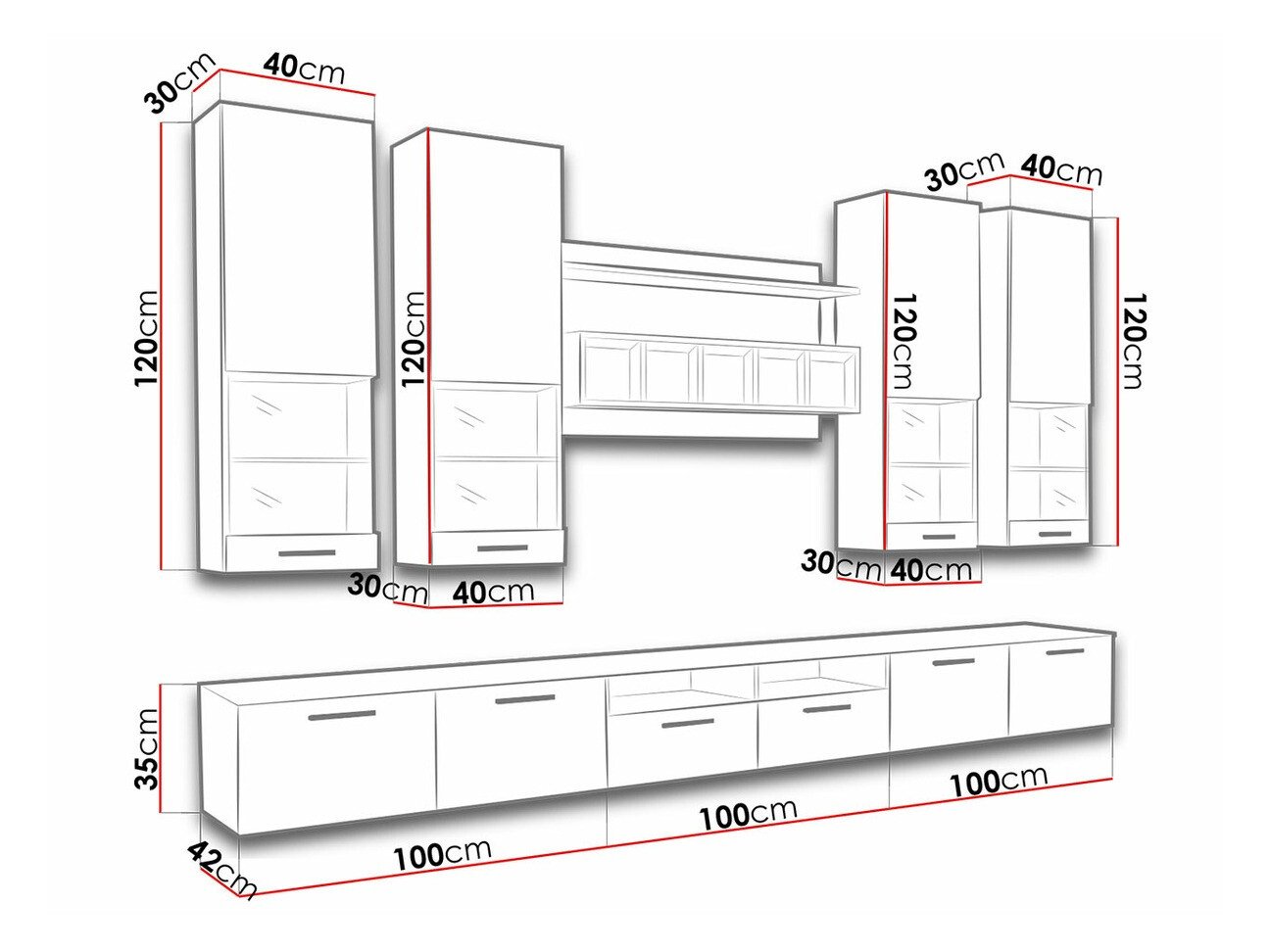 Ensemble de salon Caelum (Blanc + Gris brillant)