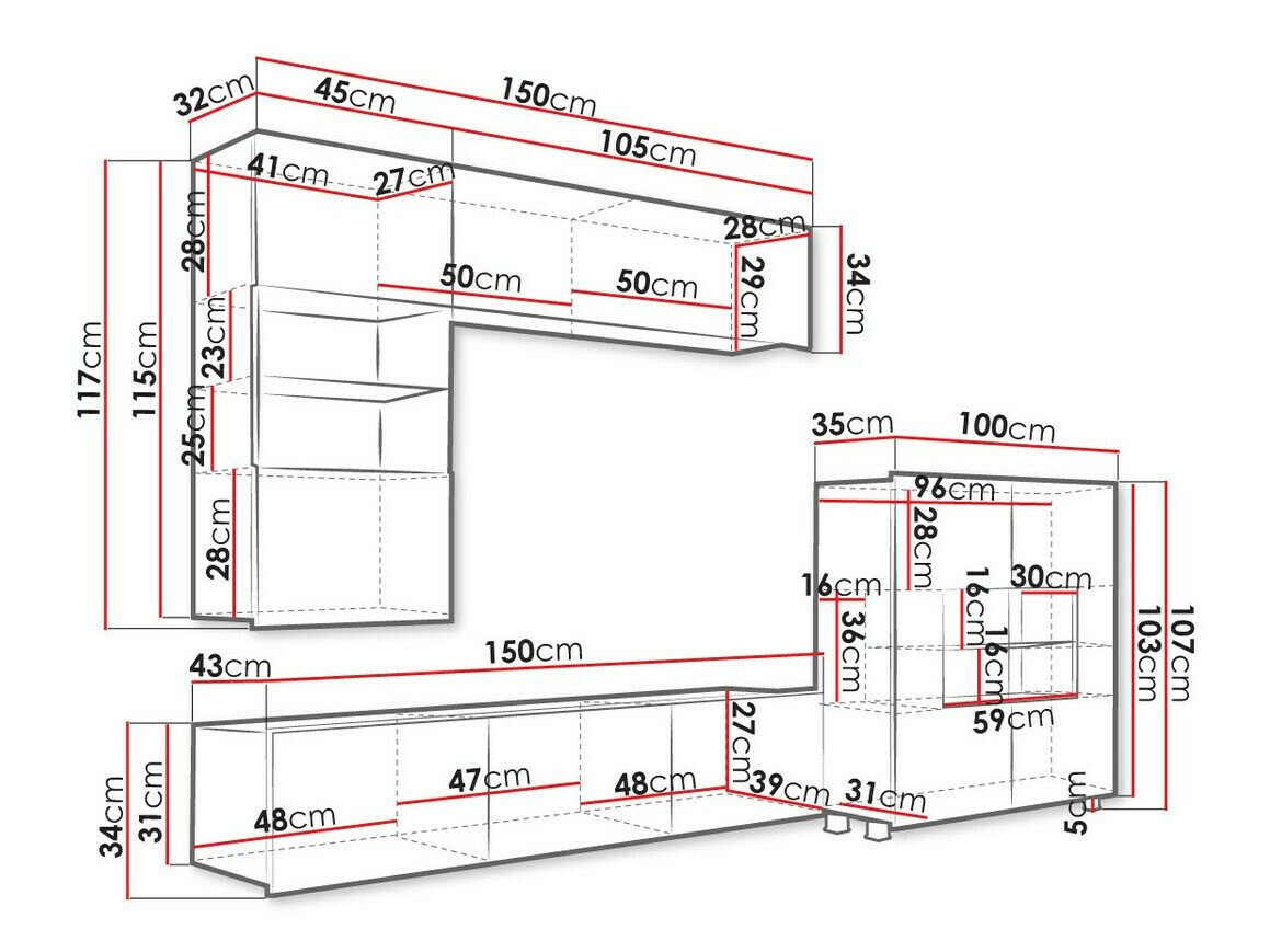 Ensemble de salon Tivdalu 107 (Blanc + Blanc brillant)