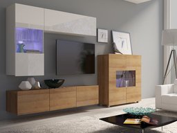 Ensemble de salon Tivdalu 107 (Chêne doré + Blanc + Blanc brillant)