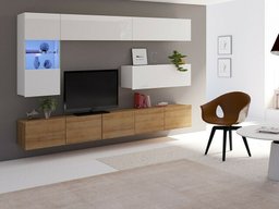 Ensemble de salon Tivdalu 108 (Chêne doré + Blanc + Blanc brillant)