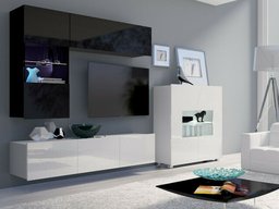 Ensemble de salon Tivdalu 107 (Noir + Noir brillant + Blanc + Blanc brillant)