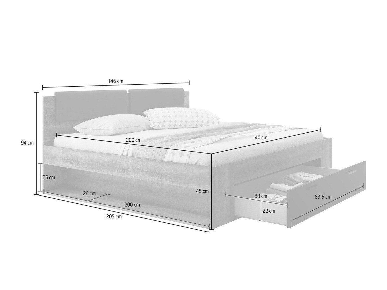 Lit Levruvu 106 (Cendre décoloré + Beige)