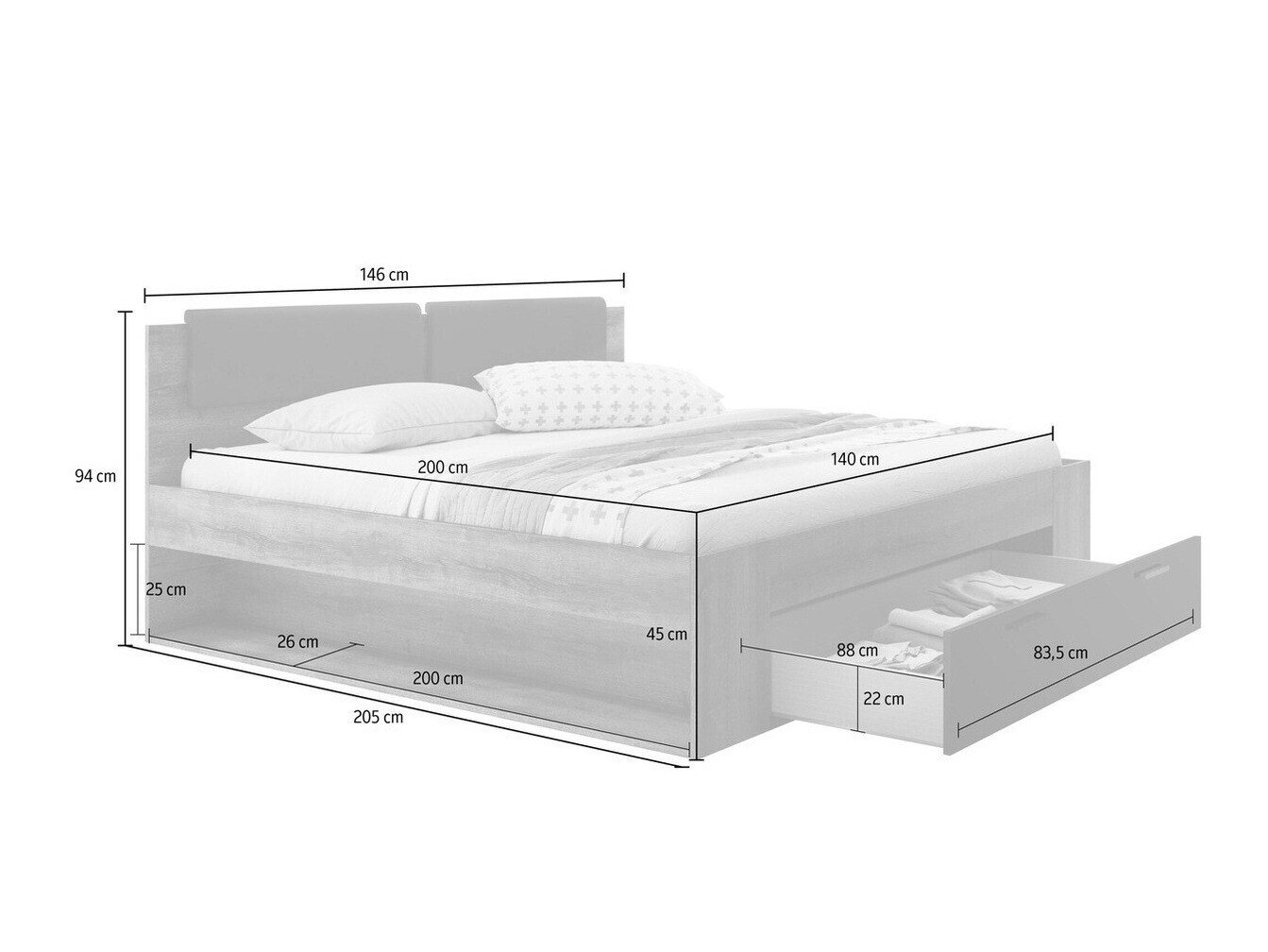 Lit Levruvu 106 (Chêne du Monastery + Noir brillant)