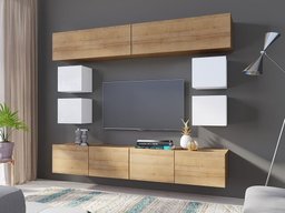 Ensemble de salon Tivdalu 134 (Chêne doré + Blanc + Blanc brillant)