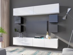 Ensemble de salon Tivdalu 134 (Noir + Noir brillant + Blanc + Blanc brillant)