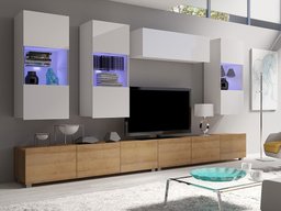 Ensemble de salon Tivdalu 121 (Chêne doré + Blanc + Blanc brillant)